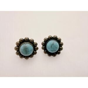 Antique 30s Fred Harvey Era Navajo Sterling Silver Turquoise Screw Back Earrings